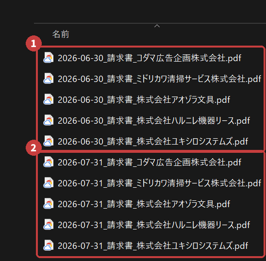 名前を揃えただけで、勝手に月ごとにまとまる